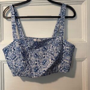 INTERMIX Blue and White Patterned Crop Top